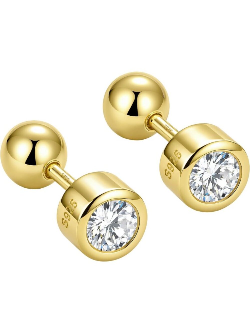 Trendy Gold Screw Back Earrings, 14K Gold Filled, Dainty Cubic Zirconia Studs